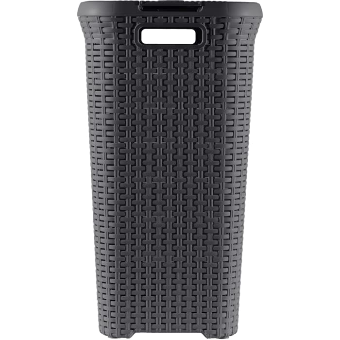 CURVER Skrzynka na pranie w stylu 60L - Brudna taca na bieliznę z pokrywką - Teksturowany wygląd rattanu, Dobra wentylacja - ergonomiczne uchwyty - do łazienki lub pralni - 45 x 34 x 62 cm - antracyt - obrazek 5
