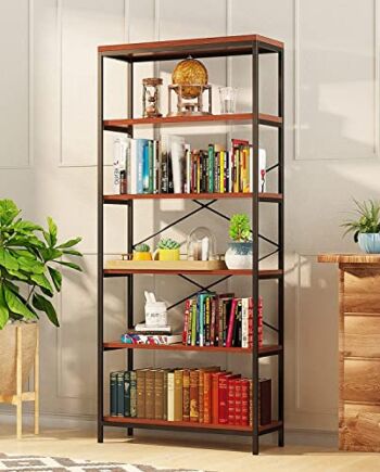 COOCHEER regał przemysłowy z 5 poziomami, metalowy regał i drewniany regał regał do przechowywania, wysoki regał do sypialni, biura, domu, 180 cm