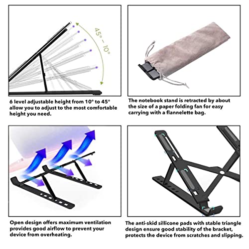 DOB SECHS Przenośny stojak na laptopa, składany wentylowany uchwyt na laptopa na biurko, uniwersalny lekki oszczędzający miejsce regulowany ergonomiczny uchwyt na tacę do MacBooka/HP/notebooka/Samsung/HUAWEI (czarny) - obrazek 8