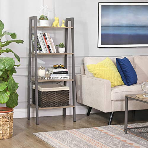 VASAGLE Regał stojący, regał na książki, regał drabinkowy z 4 poziomami, metalowy, stabilny, łatwy montaż, do salonu, sypialni, kuchni, przemysłowego wzornictwa, kolor szary, LLS44MG - obrazek 8