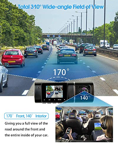 Abask kamera na deskę rozdzielczą, kamera samochodowa z podwójnym 1080P Full HD, widzenie nocne w podczerwieni, WDR, tryb parkowania, wykrywanie ruchu, wykrywanie wypadków, nagrywanie w pętli - obrazek 4