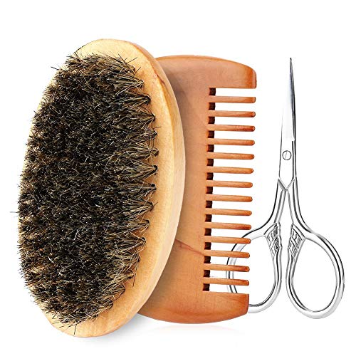 Natural Boar Bristle profesjonalny grzebień do brody i profesjonalny zestaw nożyczek do pielęgnacji brody, nanoszenie olejku do brody Beard Brush dla mężczyzn do pielęgnacji brody i projektowania drewniany grzebień kieszonkowy - obrazek 8