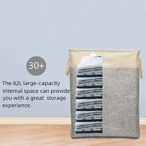 Meerveil Kosz na pranie, kosz na pranie z pokrywką, składany kosz na pranie, z uchwytem, może pomieścić ubrania i zabawki, sypialnia, salon, pralnia, szary - obrazek 7