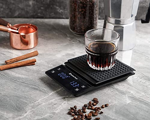 Nilpferd Cyfrowa waga do kawy z timerem do 3 kg, d = 0,1 g, waga do espresso z ekranem dotykowym LED, cyfrowa waga kuchenna, waga do żywności, waga do gospodarstwa domowego, waga drobna 0,1 g, baterie w zestawie (czarna) - obrazek 3