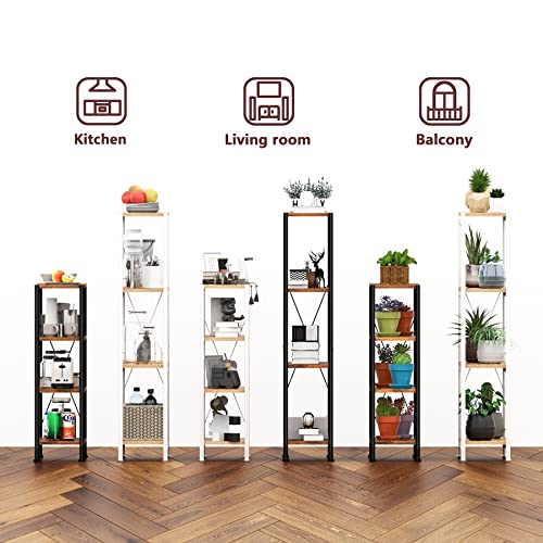 JRAO 4-poziomowa półka, półka, plus wąskie półki do przechowywania, organizery, półki, wolnostojące, metalowe półki, regał drabinkowy, regał na książki, nowoczesny regał do kuchni, łazienki, sypialni, przedpokoju, biała stal + drewno - obrazek 5