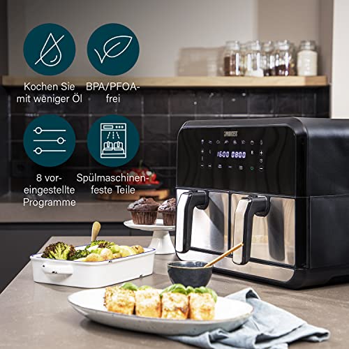 Princess Airfryer z podwójnym koszem, 8 l, 2 kg frytek, 8 programów, 2x4 L, czarny - obrazek 5