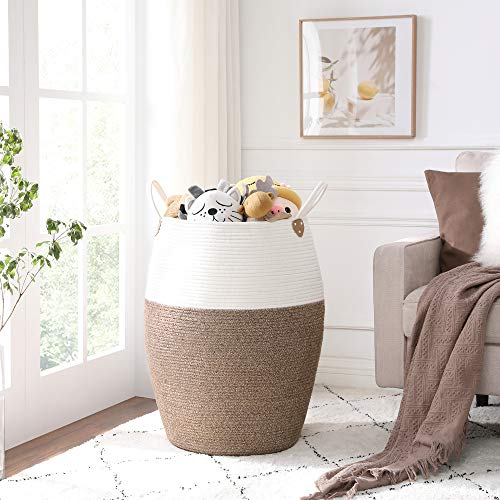 SONGMICS Bawełniany kosz na pranie z uchwytami, 125 l, na zabawki, ubrania, koce, do salonu i sypialni, brązowo-beżowy - obrazek 6