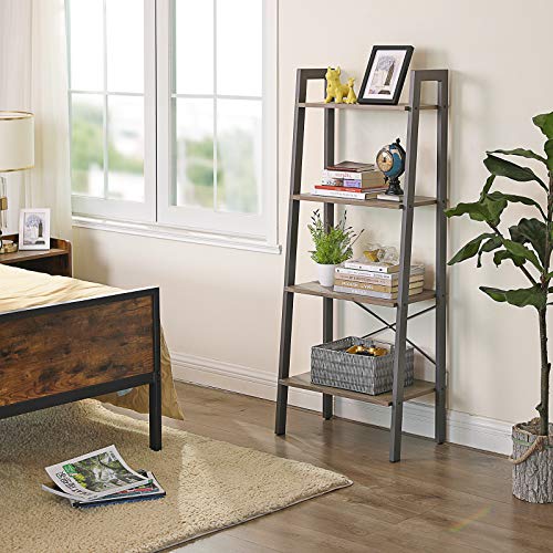 VASAGLE Regał stojący, regał na książki, regał drabinkowy z 4 poziomami, metalowy, stabilny, łatwy montaż, do salonu, sypialni, kuchni, przemysłowego wzornictwa, kolor szary, LLS44MG - obrazek 6
