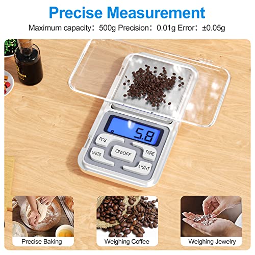 Newaner Profesjonalna waga kuchenna 0,01 g - 500 g, mini waga cyfrowa, wielofunkcyjna, z wyświetlaczem LED i funkcją tary, mała waga kieszonkowa do artykułów spożywczych, biżuterii, medycyny, laboratorium, kawy - obrazek 3