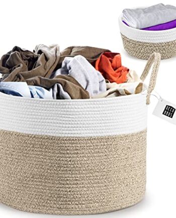 Deco Haus Bawełniany Kosz na Bieliznę 30x50cm - Kosz na Pranie, Kosz na Zabawki, Książki, Koce itp. - Składany, Stabilny, Praktyczny - Neutralne Kolory - Ręcznie Wykonany, Wolny od Chemikaliów