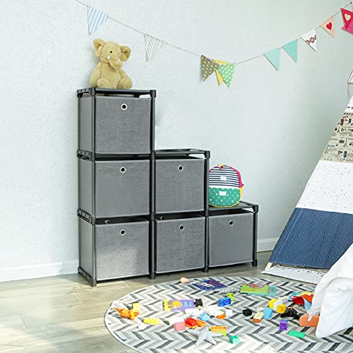 SONGMICS LSN66BK regał wtykowy, system przechowywania z 6 pojemnikami z materiału, wielofunkcyjna, z wytrzymałą metalową ramą, młotek gumowy 105 x 105 x 30 (szer. x wys. x głęb.), kolor czarny - obrazek 2