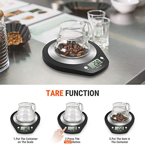 ACCUWEIGHT Cyfrowa wagi kuchenna, wagi do gospodarstwa domowego, waga pocztowa z dużą platformą ze stali nierdzewnej i wyświetlaczem LCD, waga elektroniczna, waga do 5 kg w krokach 1 g, czarny, Tara - obrazek 5