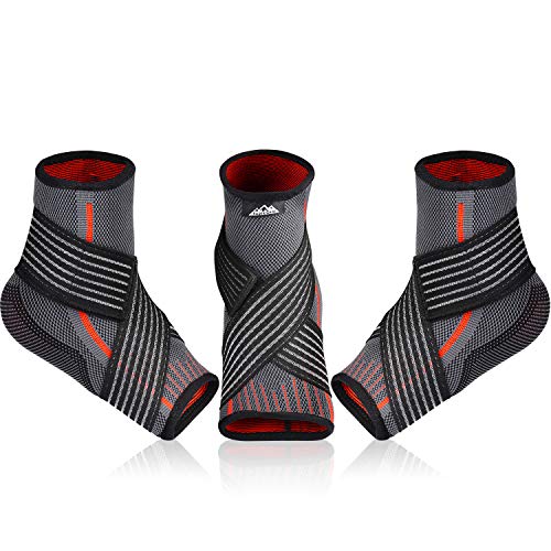 SupreGear Orteza na kostkę (2 sztuki), dzianinowe nylonowe elastyczne podwójne paski, kompresyjna opaska na stopy i kostkę, skręcona ulga w bólu kostki, stabilizator do biegania, skakania, koszykówki, czarny, rozmiar L - obrazek 2