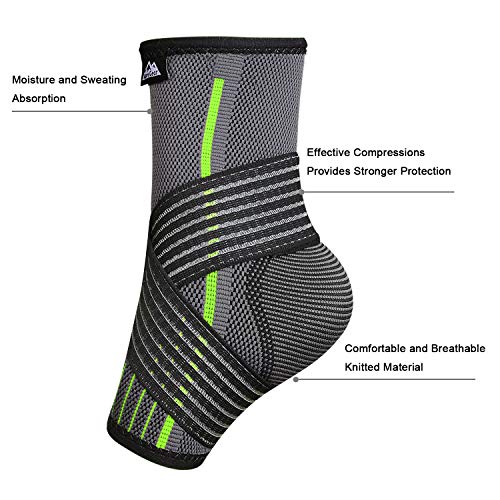 SupreGear 2 sztuki bandaży na kostkę, nylonowy, elastyczny podwójny pas kompresyjny na stopy i kostki, z zapięciem na rzepy, do biegania/skoków/koszykówki (zielony, L) - obrazek 6