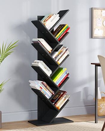 YITAHOME Regał na książki na drzewie, stojący regał na książki, rustykalny przemysłowy regał na książki, regał ekspozycyjny do salonu / domu / biura - czarny regał na książki
