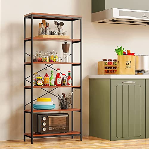 COOCHEER regał przemysłowy z 5 poziomami, metalowy regał i drewniany regał regał do przechowywania, wysoki regał do sypialni, biura, domu, 180 cm - obrazek 10