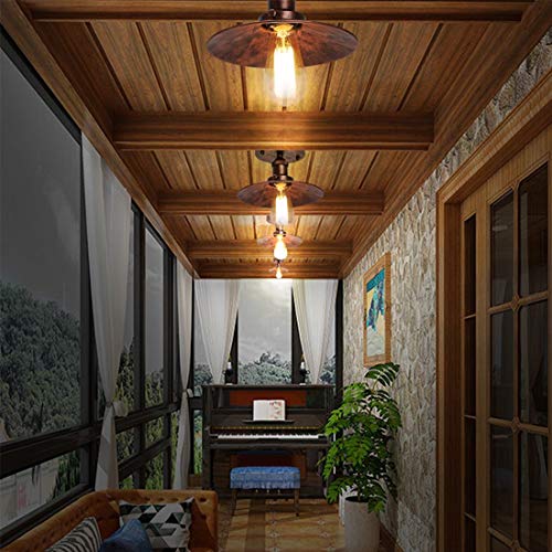 Parasol lampa sufitowa półpodtynkowa oprawa oświetleniowa retro przemysł pojedyncza głowica mała czarna spódnica lampa sufitowa Edison vintage barn light (Rust) - obrazek 3