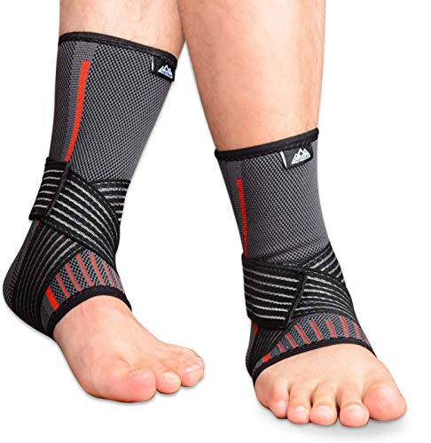 SupreGear Orteza na kostkę (2 sztuki), dzianinowe nylonowe elastyczne podwójne paski, kompresyjna opaska na stopy i kostkę, skręcona ulga w bólu kostki, stabilizator do biegania, skakania, koszykówki, czarny, rozmiar L