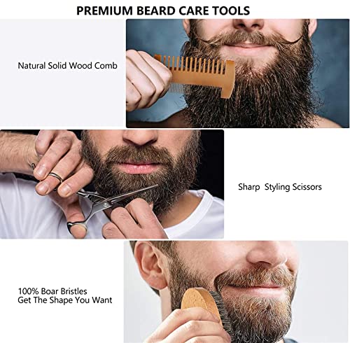 Natural Boar Bristle profesjonalny grzebień do brody i profesjonalny zestaw nożyczek do pielęgnacji brody, nanoszenie olejku do brody Beard Brush dla mężczyzn do pielęgnacji brody i projektowania drewniany grzebień kieszonkowy - obrazek 4