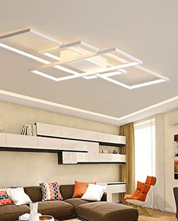 Lampa sufitowa LED, przyciemniana, z pilotem zdalnego sterowania, 3000–6000 K, nieregularny, prostokątny kształt, akrylowa, do salonu, kuchni, energooszczędna, dekoracyjna, biała, 140 x 80 cm / 115 W
