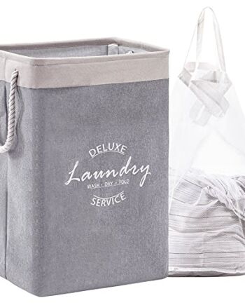 YOUDENOVA Laundry Hamper składany kosz na pranie, z kieszenią wewnętrzną i uchwytem na linę, podwyższony 30 x 40 x 60 cm, szary