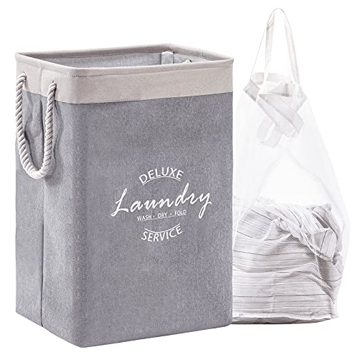 YOUDENOVA Laundry Hamper składany kosz na pranie, z kieszenią wewnętrzną i uchwytem na linę, podwyższony 30 x 40 x 60 cm, szary