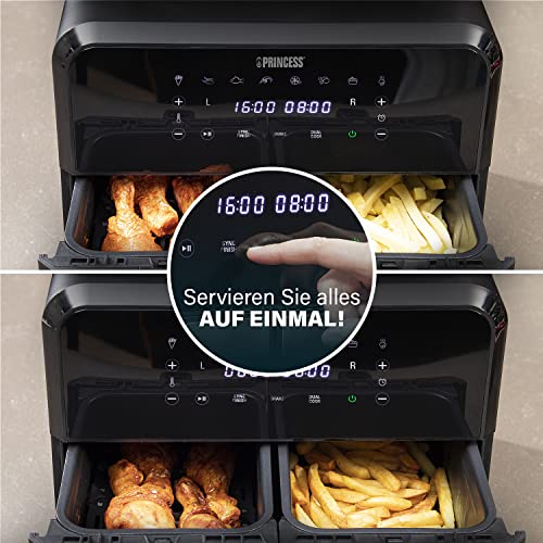 Princess Airfryer z podwójnym koszem, 8 l, 2 kg frytek, 8 programów, 2x4 L, czarny - obrazek 3