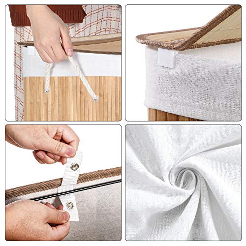 SONGMICS kosz na pranie z bambusa, kosz na pranie z uchwytami, 3 przegródki, pokrywka z klipsami, 150 l, składany, do pralni, sypialni, łazienki, kolor naruralny, LCB091N01 - obrazek 3