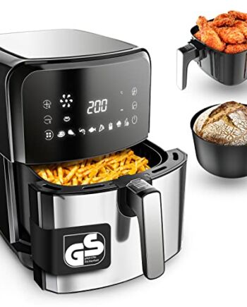 Vandenberg - Frytkownica na gorące powietrze – 5,5 l – 12 programów – frytkownica na gorące powietrze 1700 W – bez oleju i tłuszczu – chleb i kosz do pieczenia – powłoka nieprzywierająca, ekran dotykowy, Cool-Touch