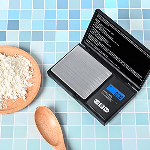 Brencco Cyfrowa waga kieszonkowa 500g / 0.01g waga precyzyjna (7 jednostek) Elektroniczna waga z podświetlanym wyświetlaczem LCD, przenośna mini waga do kuchni/kawy/podróży/leków, Czarna - obrazek 3