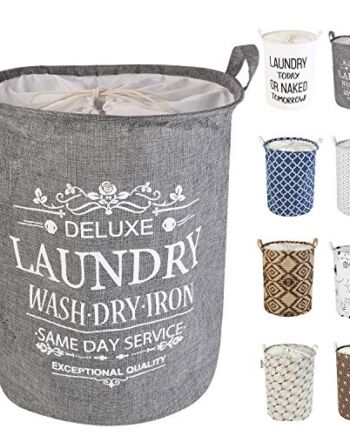 LessMo 43 cm kosz na pranie ze sznurkiem, kosz na pranie, składany, wodoszczelny, okrągły bawełniany len, do sypialni, przechowywania, na ubrania dla niemowląt, zabawki