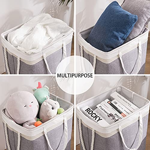 YOUDENOVA Laundry Hamper składany kosz na pranie, z kieszenią wewnętrzną i uchwytem na linę, podwyższony 30 x 40 x 60 cm, szary - obrazek 2