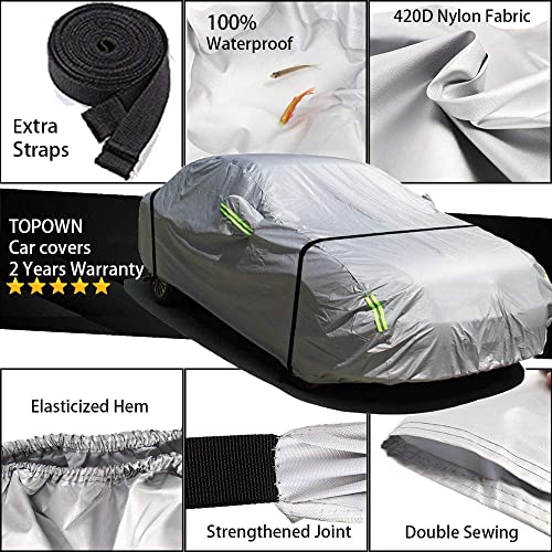 TOPOWN Pokrowiec na samochód pełny garaż 485 x 180 x 150 cm tkanina Oxford 420D plandeka samochodowa odporna na zabrudzenia garaż samochodowy pyłoszczelna plandeka na samochód cały garaż wodoodporny pełny garaż plandeka na zimę i lato - obrazek 2