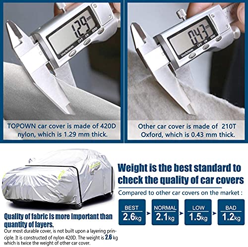 TOPOWN Pokrowiec na samochód pełny garaż 485 x 180 x 150 cm tkanina Oxford 420D plandeka samochodowa odporna na zabrudzenia garaż samochodowy pyłoszczelna plandeka na samochód cały garaż wodoodporny pełny garaż plandeka na zimę i lato - obrazek 5