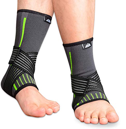 SupreGear 2 sztuki bandaży na kostkę, nylonowy, elastyczny podwójny pas kompresyjny na stopy i kostki, z zapięciem na rzepy, do biegania/skoków/koszykówki (zielony, L)