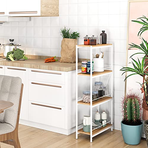 JRAO 4-poziomowa półka, półka, plus wąskie półki do przechowywania, organizery, półki, wolnostojące, metalowe półki, regał drabinkowy, regał na książki, nowoczesny regał do kuchni, łazienki, sypialni, przedpokoju, biała stal + drewno - obrazek 7