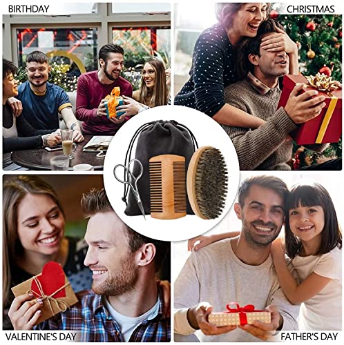 Natural Boar Bristle profesjonalny grzebień do brody i profesjonalny zestaw nożyczek do pielęgnacji brody, nanoszenie olejku do brody Beard Brush dla mężczyzn do pielęgnacji brody i projektowania drewniany grzebień kieszonkowy - obrazek 2
