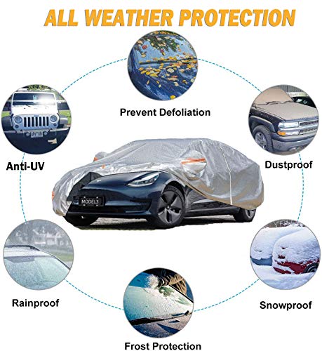 Big Ant pokrowiec samochodowy, 100% wodoszczelna plandeka samochodowa do Tesla Model 3, 6 warstw materiału, ochrona przed kurzem, deszczem, promieniowaniem UV, zadrapaniami - obrazek 7