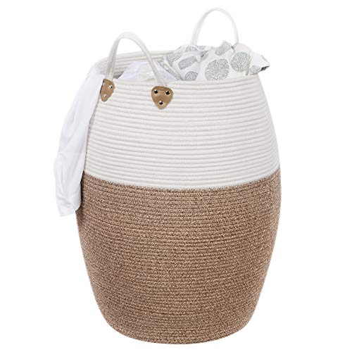 SONGMICS Bawełniany kosz na pranie z uchwytami, 125 l, na zabawki, ubrania, koce, do salonu i sypialni, brązowo-beżowy - obrazek 2