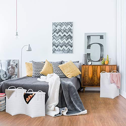 Relaxdays Kosz na pranie, pleciony, zestaw 3 koszy do przechowywania, 3 rozmiary, kosz na zabawki z uchwytem, tworzywo sztuczne, biały - obrazek 7