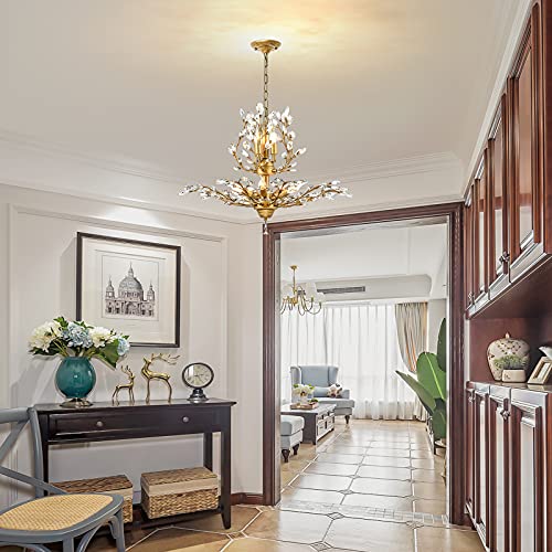 Ganeed Vintage K9 przezroczysty kryształowy żyrandol, oświetlenie sufitowe, zawieszka, oświetlenie zamontowane na ścianie, lampa z 8 lampkami, do salonu, jadalni, restauracji, na werandę (złoty) - obrazek 4