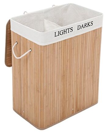 Songmics LCB64Y Kosz Na Pranie, Bambus, Brązowy, 100 l