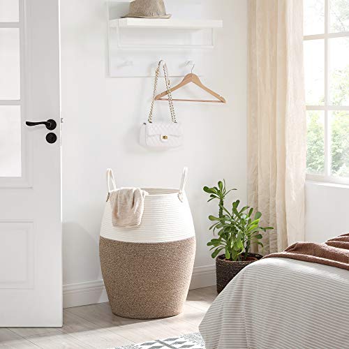 SONGMICS Bawełniany kosz na pranie z uchwytami, 125 l, na zabawki, ubrania, koce, do salonu i sypialni, brązowo-beżowy - obrazek 7