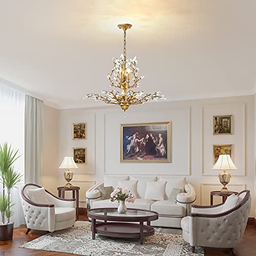 Ganeed Vintage K9 przezroczysty kryształowy żyrandol, oświetlenie sufitowe, zawieszka, oświetlenie zamontowane na ścianie, lampa z 8 lampkami, do salonu, jadalni, restauracji, na werandę (złoty) - obrazek 6