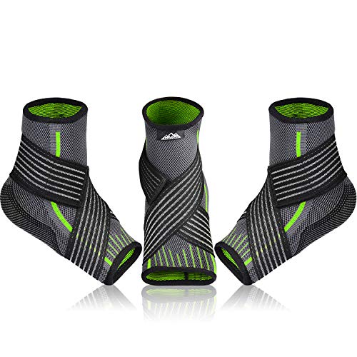 SupreGear 2 sztuki bandaży na kostkę, nylonowy, elastyczny podwójny pas kompresyjny na stopy i kostki, z zapięciem na rzepy, do biegania/skoków/koszykówki (zielony, L) - obrazek 2