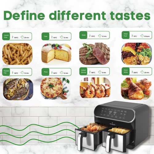 JUST PERFECTO Frytkownica na gorące powietrze 8 w 1, XXL, 8 l, 1700 W, szara, stal nierdzewna, z książką z przepisami, funkcją timera i cyfrowym ekranem dotykowym, nadaje się do mycia w zmywarce, Airfryer, frytkownica na gorące powietrze, frytkownica, Air Fryer - obrazek 3