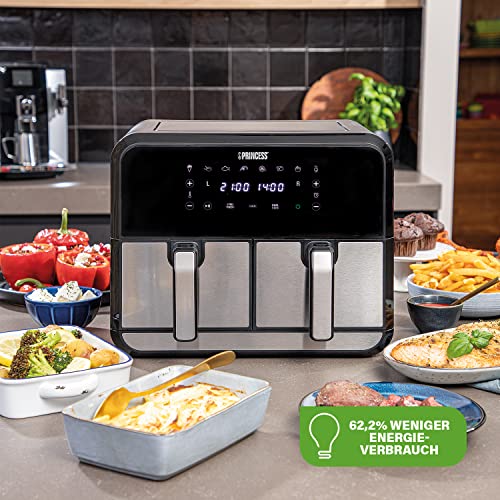 Princess Airfryer z podwójnym koszem, 8 l, 2 kg frytek, 8 programów, 2x4 L, czarny - obrazek 8