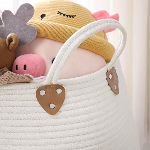 SONGMICS Bawełniany kosz na pranie z uchwytami, 125 l, na zabawki, ubrania, koce, do salonu i sypialni, brązowo-beżowy - obrazek 5