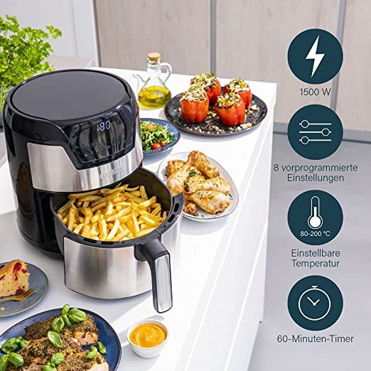 Princess Cyfrowy Airfryer XXL okrągły – pojemność 4,5 l – 66,7% mniejsze zużycie energii – stal nierdzewna – 10 wstępnie zaprogramowanych ustawień – 182026 - obrazek 4