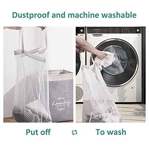 YOUDENOVA Laundry Hamper składany kosz na pranie, z kieszenią wewnętrzną i uchwytem na linę, podwyższony 30 x 40 x 60 cm, szary - obrazek 7